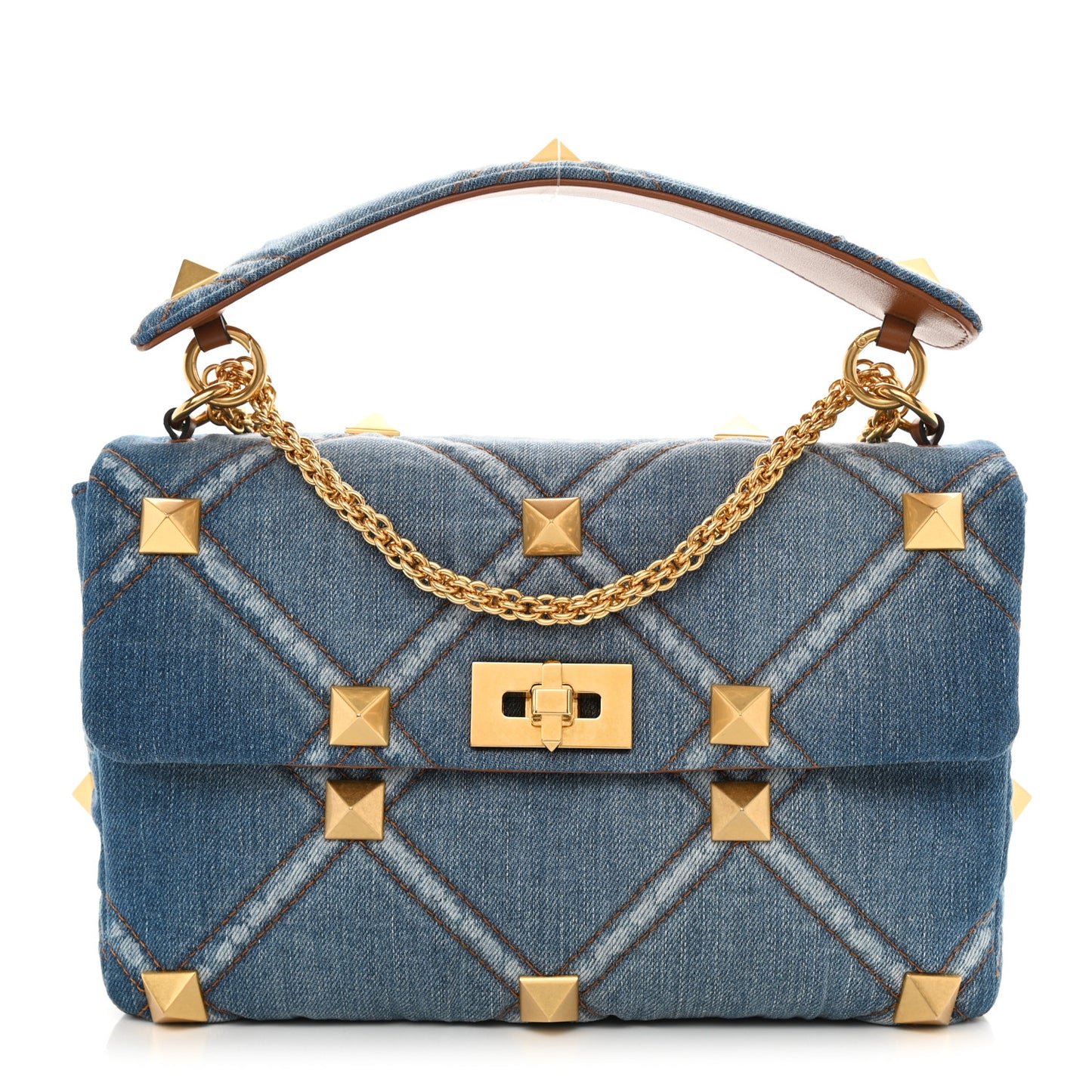 Denim Large Roman Stud Shoulder Bag Light Denim Selleria
