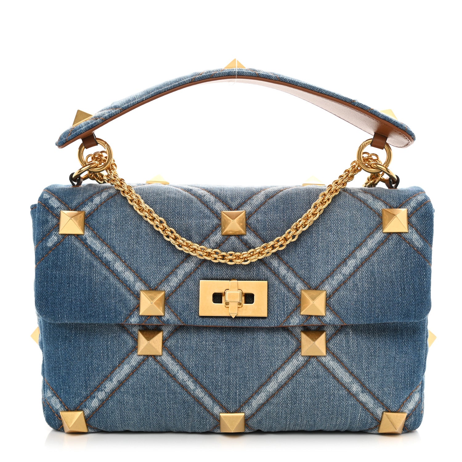 Valentino Garavani Denim Large Roman Stud Shoulder Bag Light Denim Selleria 1 of 7