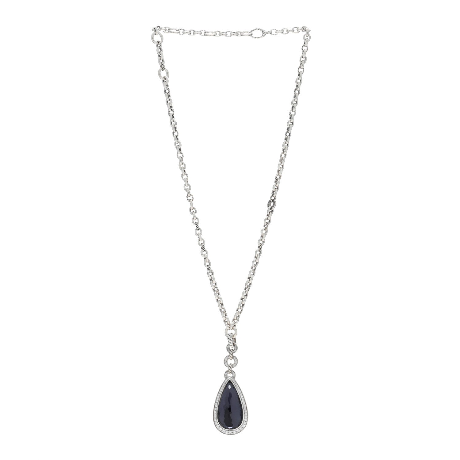 David Yurman Sterling Silver Diamond Black Orchid Anjou Teardrop Necklace 2 of 4