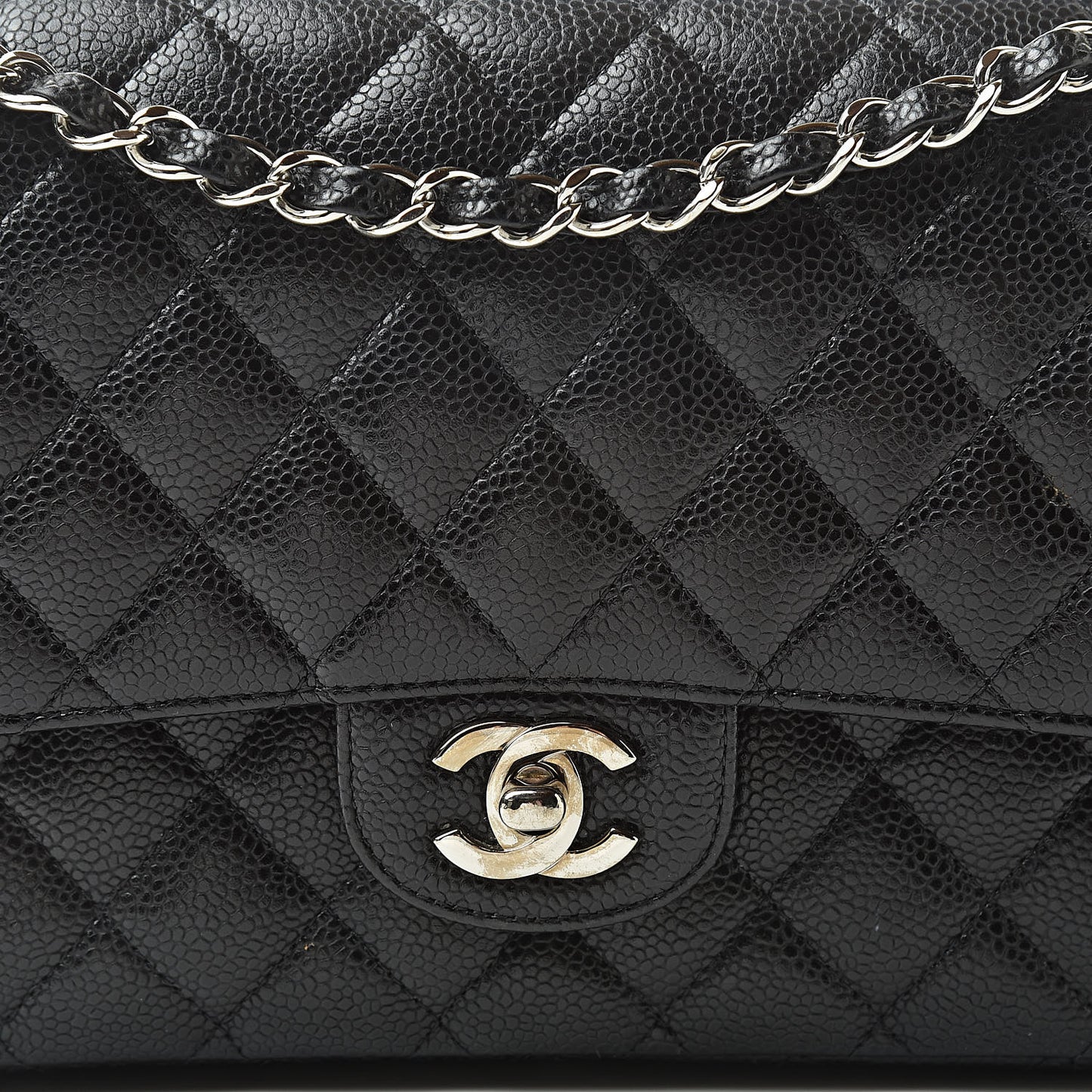 Caviar Quilted Medium Double Flap Black