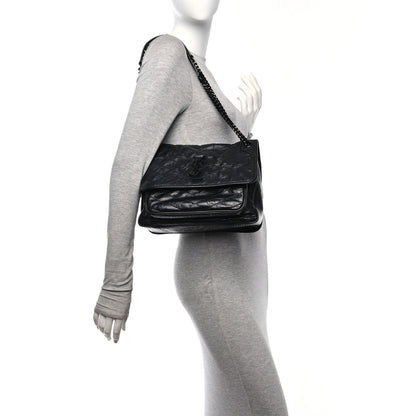 Saint Laurent Crinkled Calfskin Matelasse Monogram Medium Niki Chain Satchel Black 2 of 12