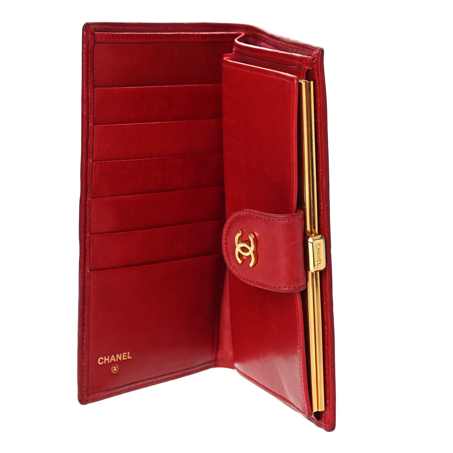 Calfskin Diamond Stitched French Wallet Red