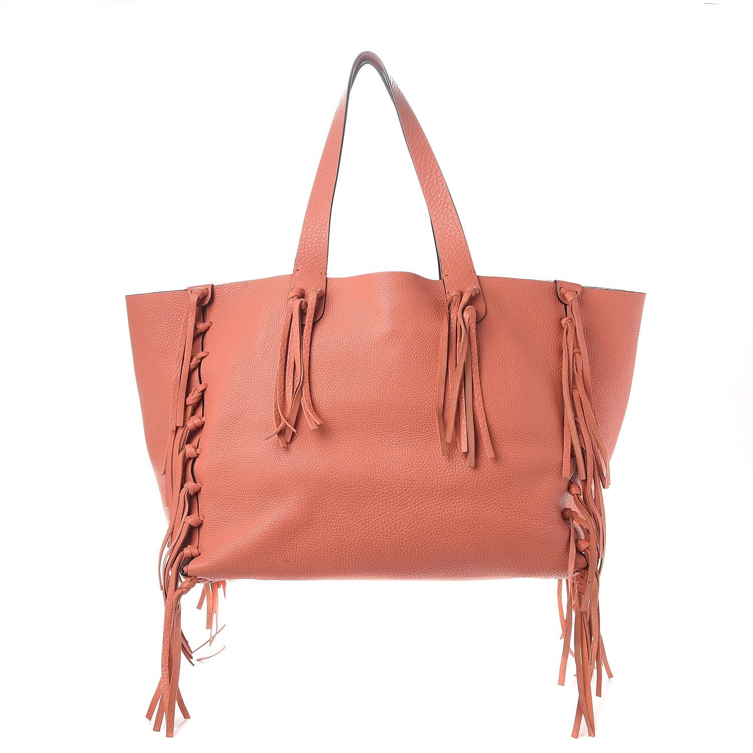 Valentino Garavani Grained Calfskin C-Rockee Fringe Tote Coral 1 of 8