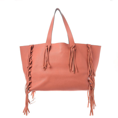 Valentino Garavani Grained Calfskin C-Rockee Fringe Tote Coral 1 of 8