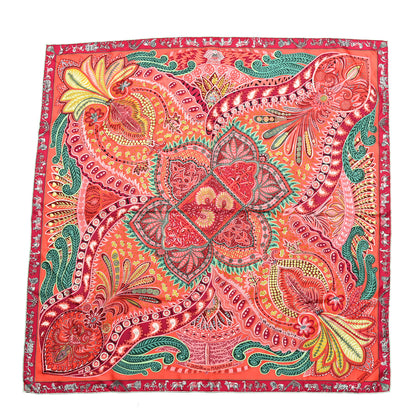 Hermes Silk Le Jardin De La Maharani Scarf 90 Rose Orange Bleu Acier 1 of 8