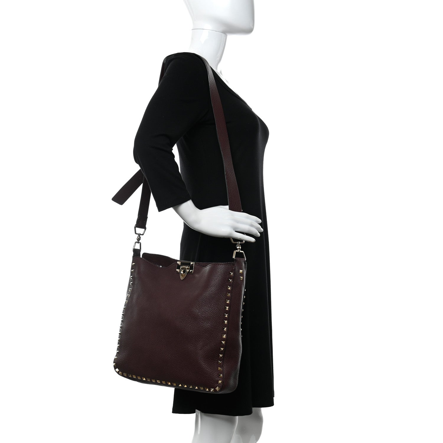 Valentino Garavani Pebbled Calfskin Large Rockstud Flip-Lock Messenger Bag Vinaccia 2 of 13