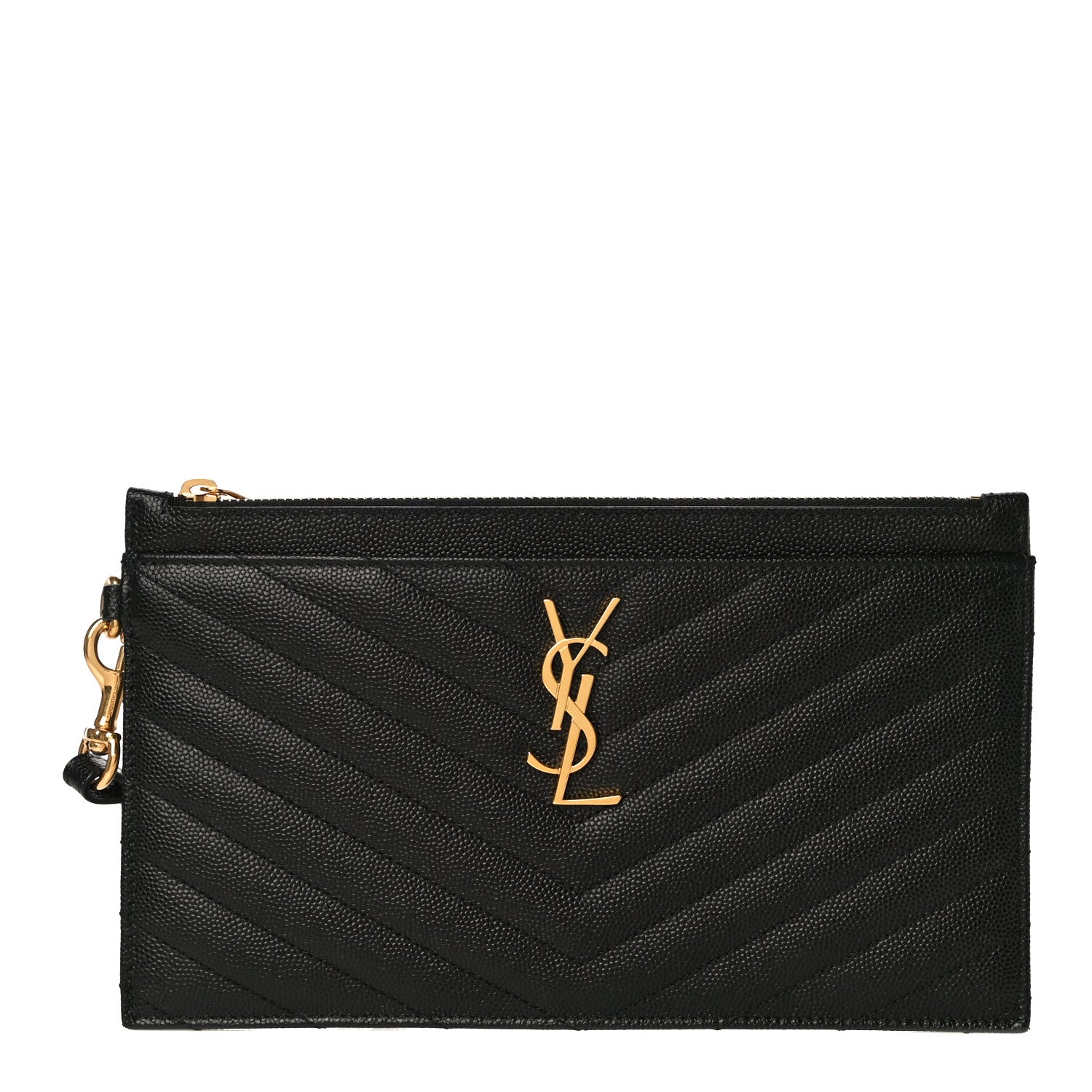 Saint Laurent Grain De Poudre Chevron Monogram Large Bill Pouch Black 1 of 10