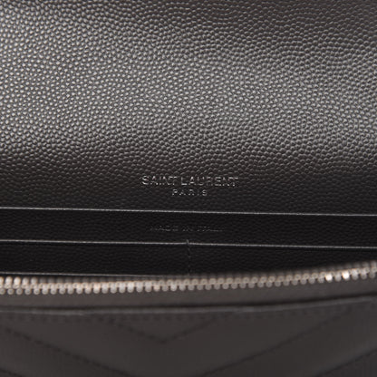 Saint Laurent Grain De Poudre Matelasse Chevron Monogram Chain Wallet Asphalt White 8 of 9