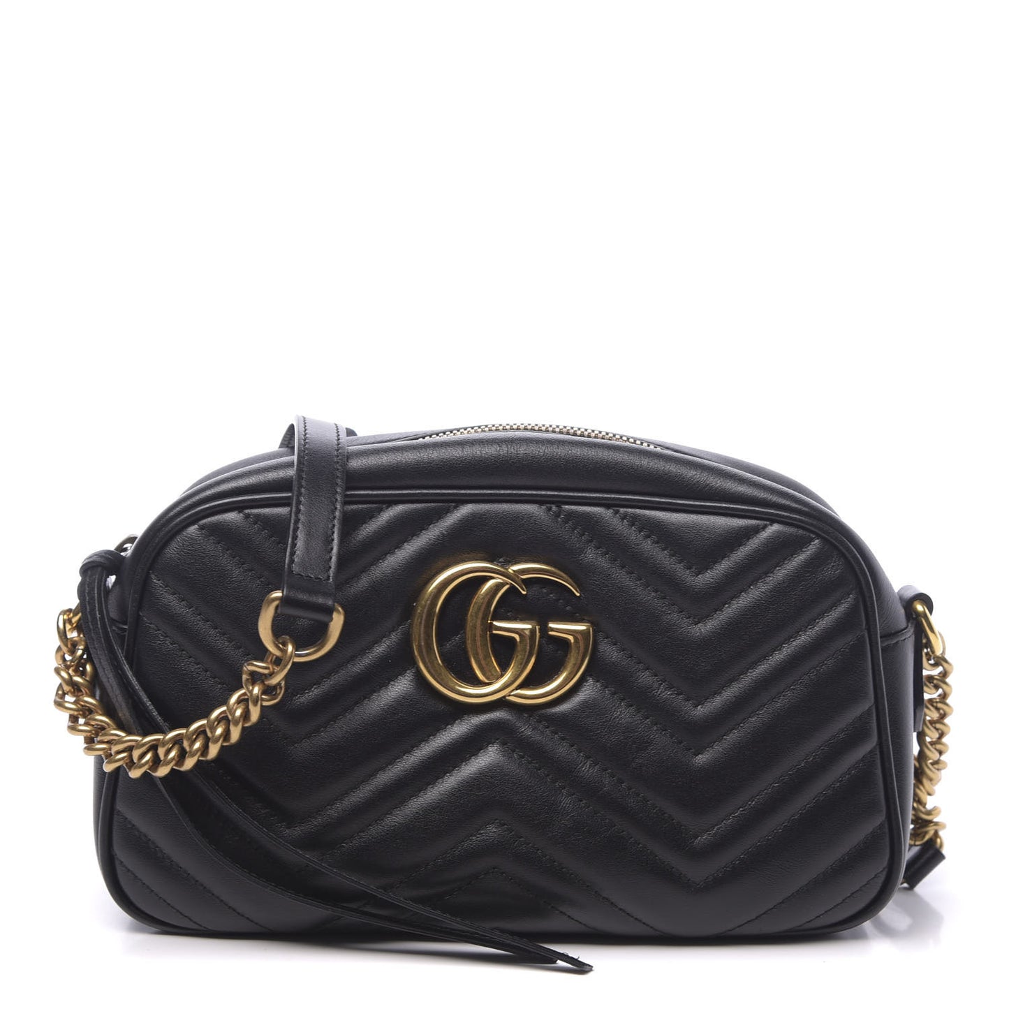 Calfskin Matelasse Small GG Marmont Chain Shoulder Bag Black