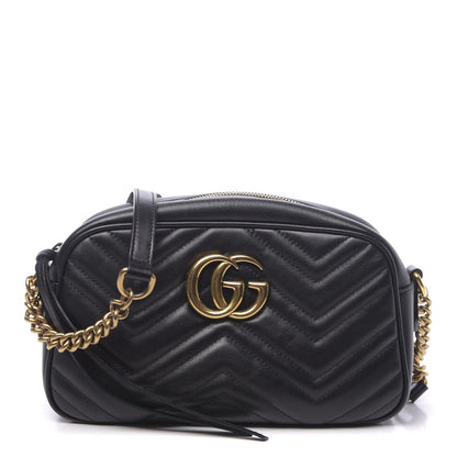 Gucci Calfskin Matelasse Small GG Marmont Chain Shoulder Bag Black 1 of 13