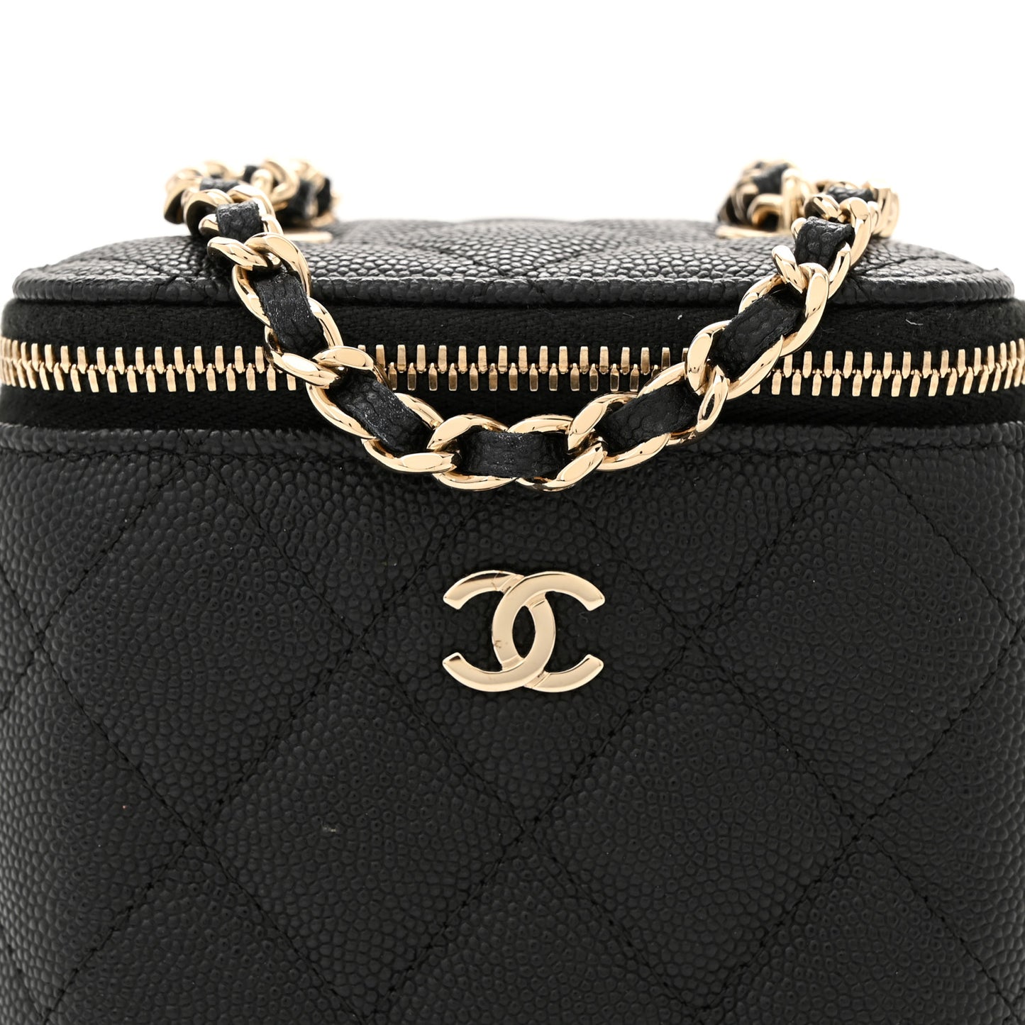 Caviar Quilted Mini Vanity Case With Chain Black