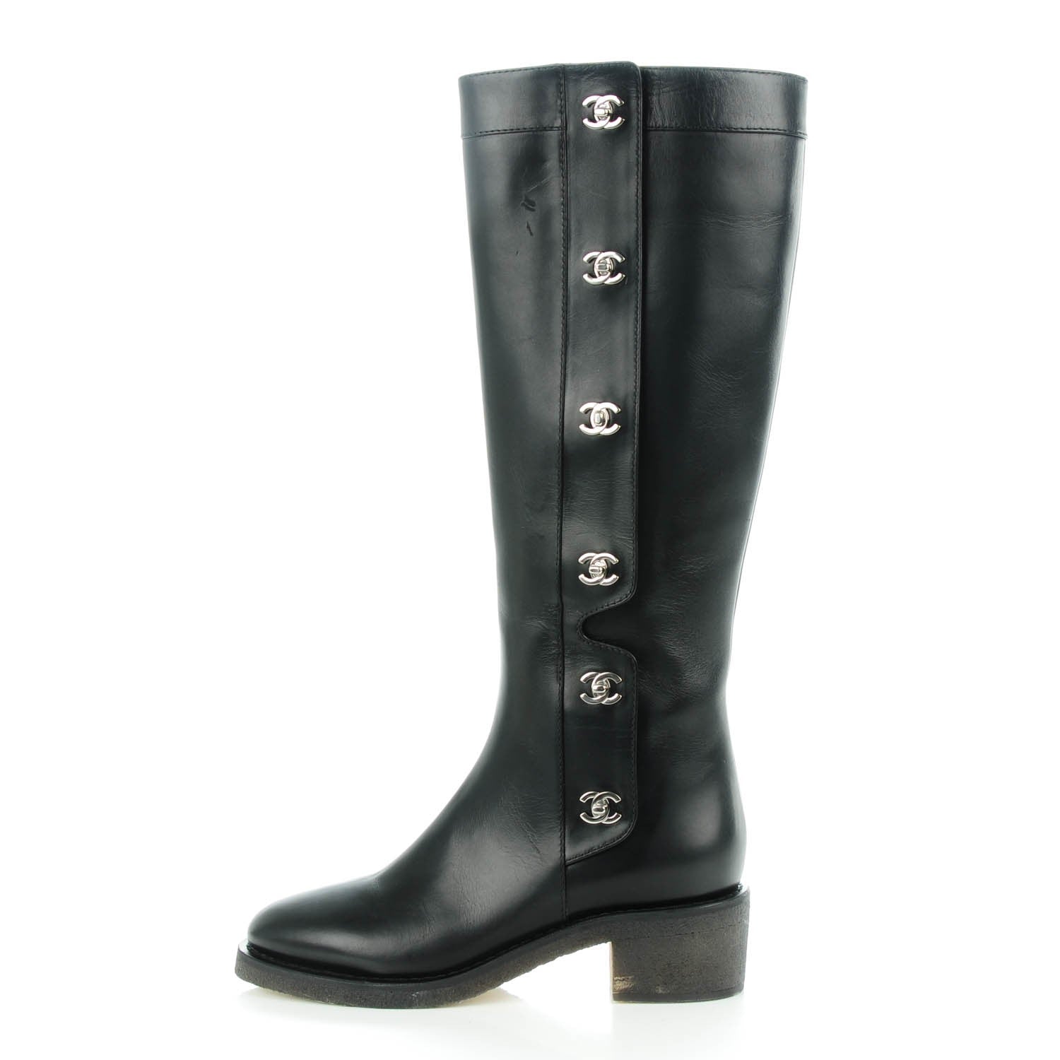 Chanel Calfskin CC Turnlock High Boots 39 Black 1 of 8