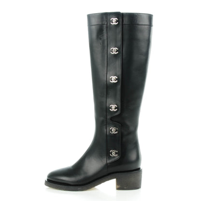 Chanel Calfskin CC Turnlock High Boots 39 Black 1 of 8
