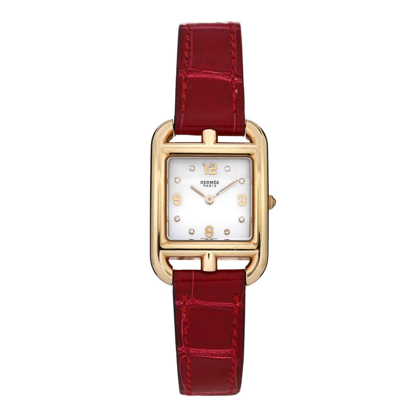 18K Yellow Gold Alligator Diamond Mother of Pearl 23mm Cape Cod Quartz Watch Braise