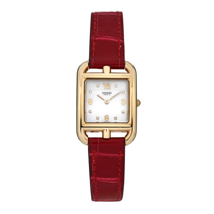 Hermes 18K Yellow Gold Alligator Diamond Mother of Pearl 23mm Cape Cod Quartz Watch Braise 1 of 5