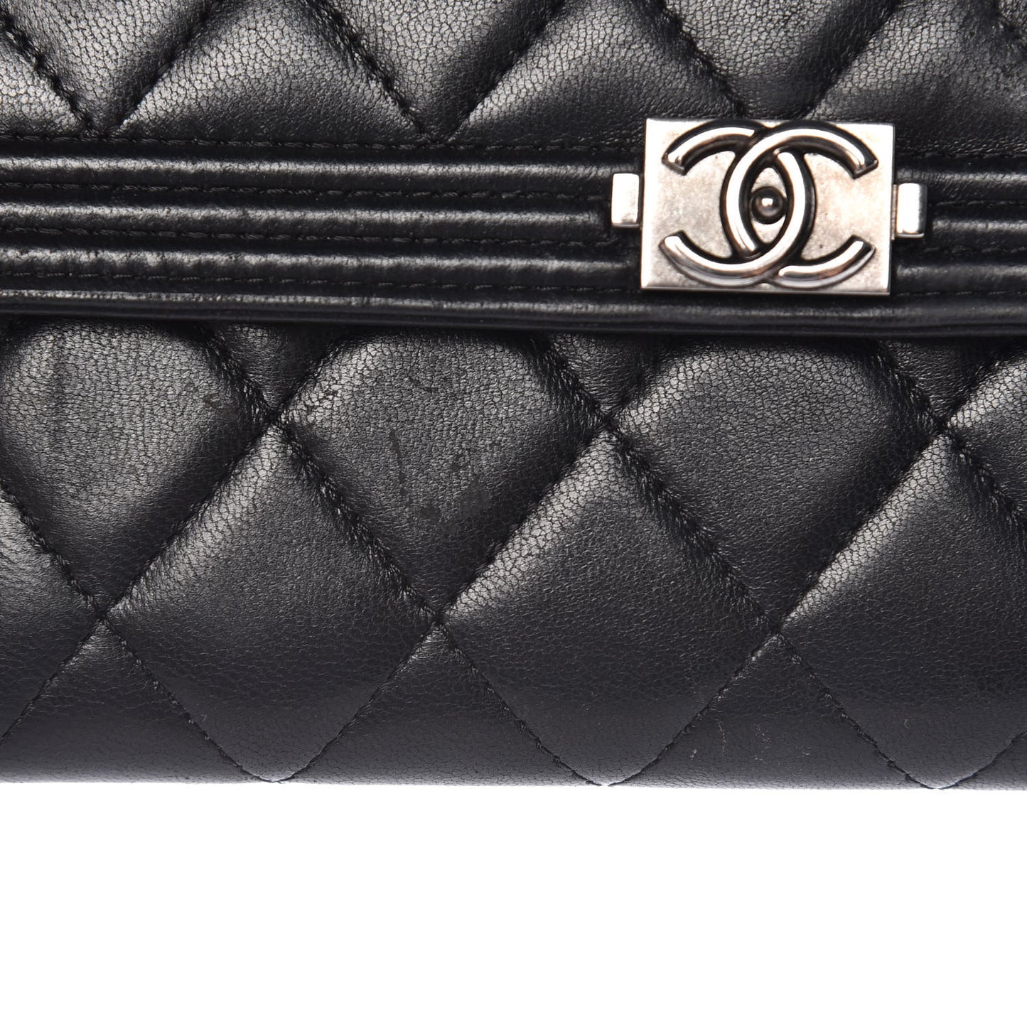 Lambskin Quilted Boy Flap Wallet Black