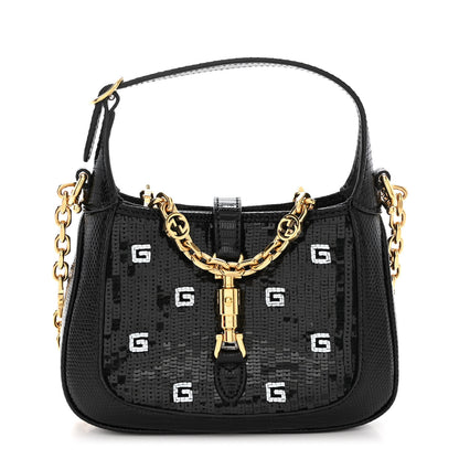 Gucci Lizard Sequin GG Monogram Mini Jackie 1961 Hobo Black White 1 of 12