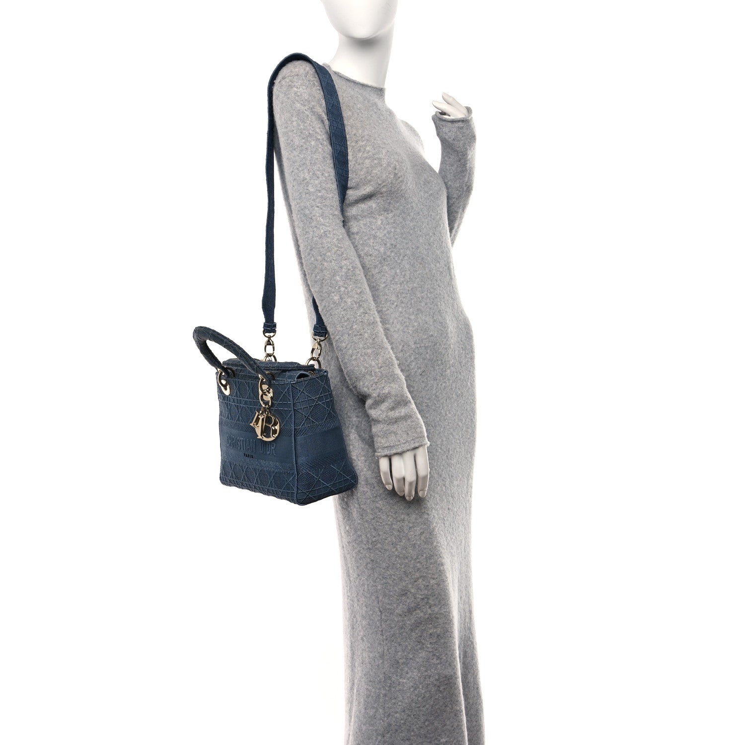 Christian Dior Canvas Embroidered Cannage Medium Lady D-Lite Denim Blue 2 of 11