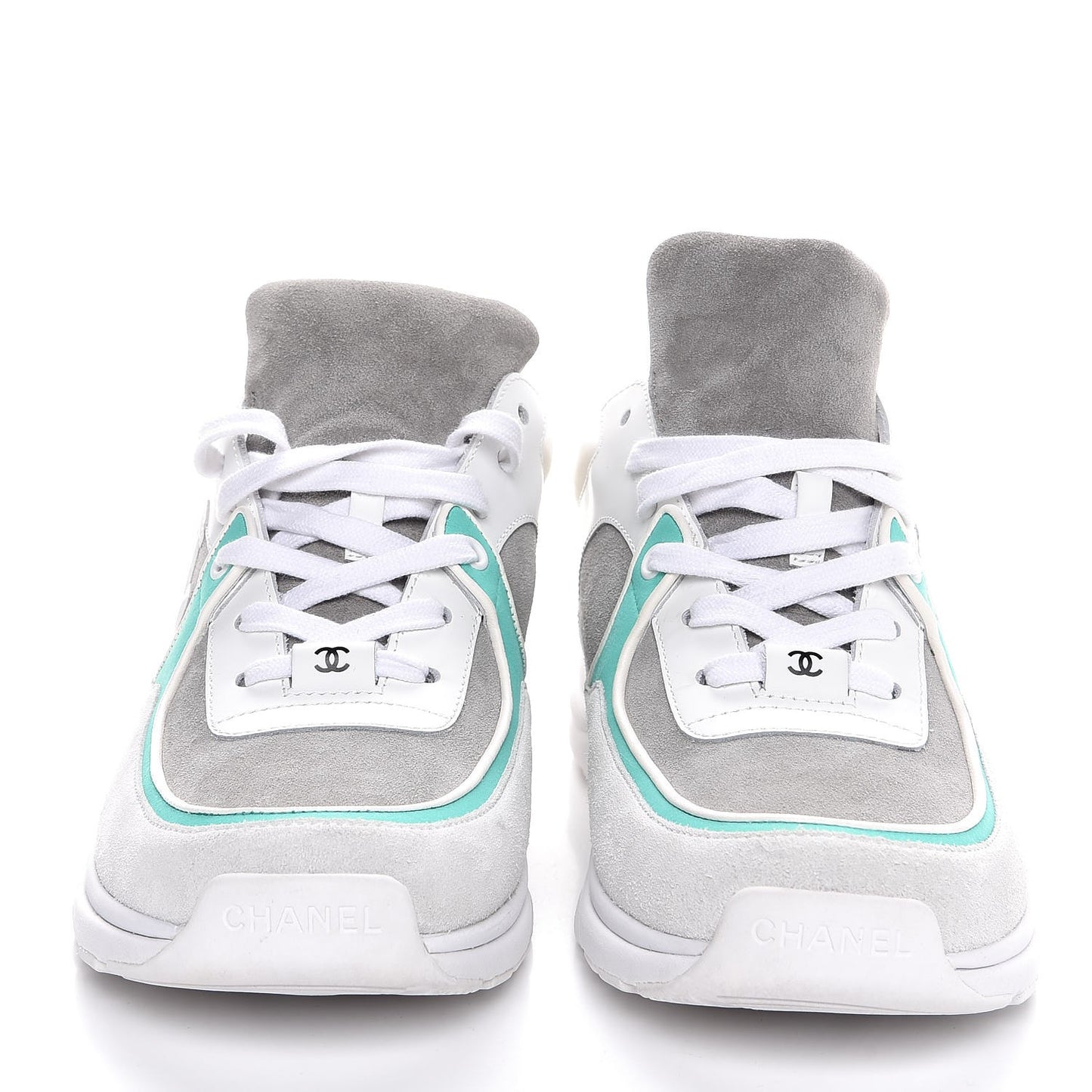 Suede Calfskin CC Sneakers 41 White Green