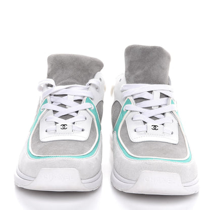Chanel Suede Calfskin CC Sneakers 41 White Green 2 of 9