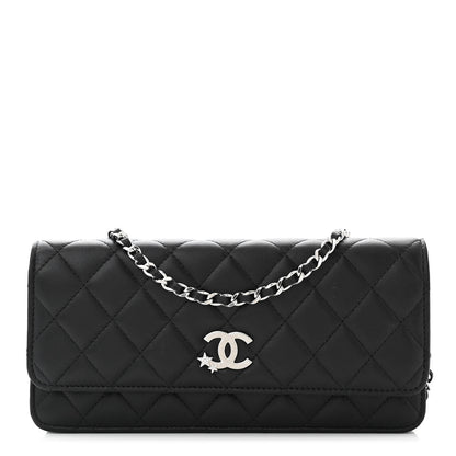 Chanel Lambskin Quilted Crystal Star Long Clutch With Chain Black 1 of 12