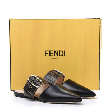 Fendi Vitello FF Embossed Buckle Flat Mules 35.5 Maya Black 8 of 8