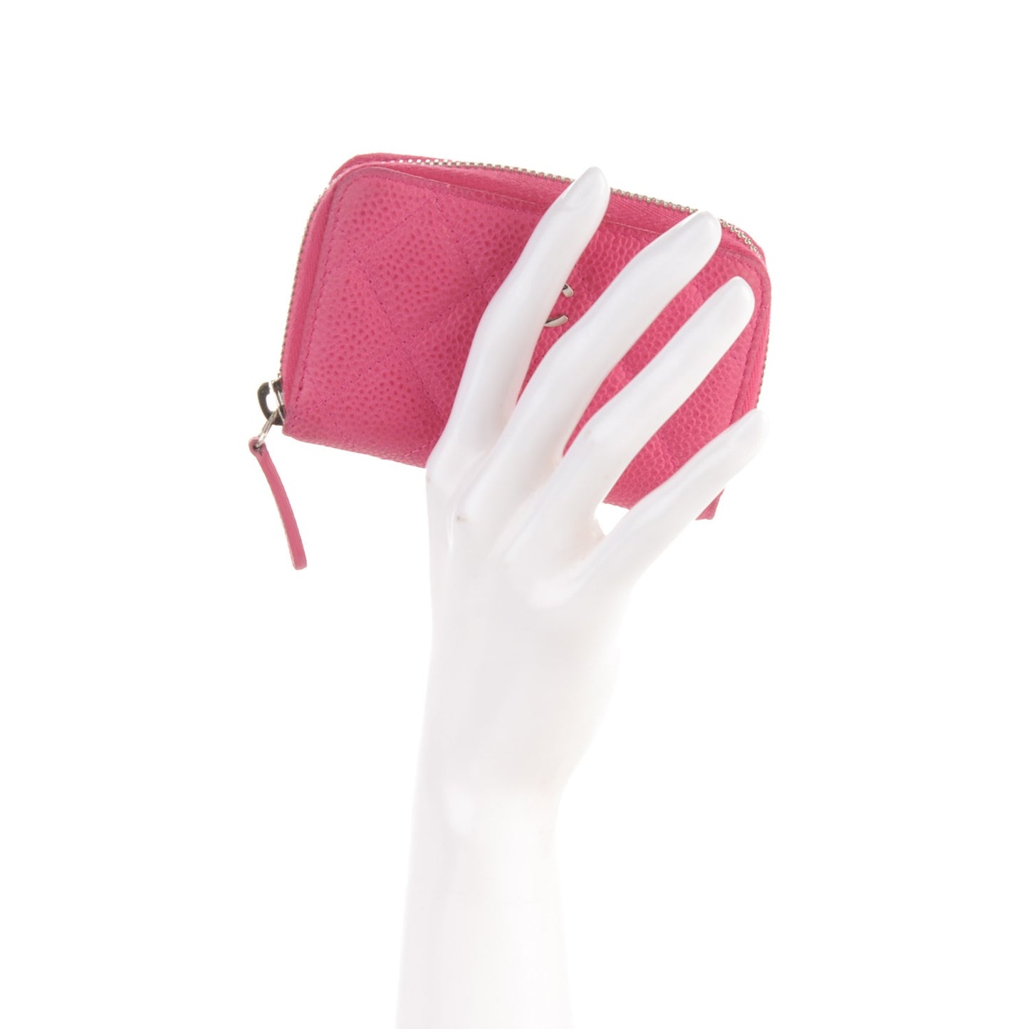 Iridescent Caviar Quilted Zip Coin Purse Pink