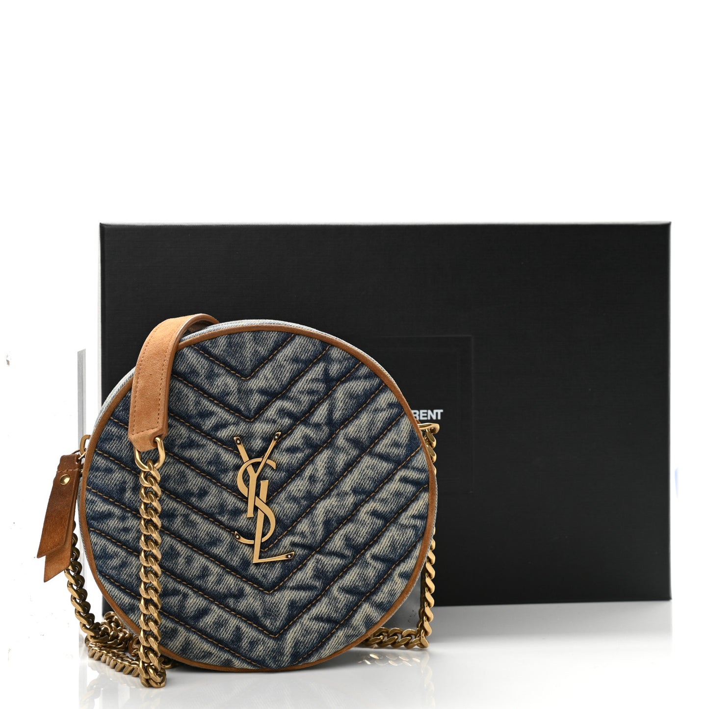 Denim Quilted Monogram Round Crossbody Bag Rodeo Blue