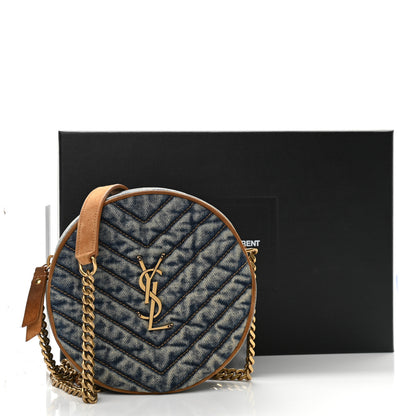 Saint Laurent Denim Quilted Monogram Round Crossbody Bag Rodeo Blue 11 of 11
