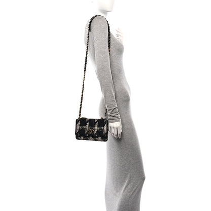 Chanel Tweed Quilted Chanel 19 Wallet On Chain WOC Black White 2 of 13