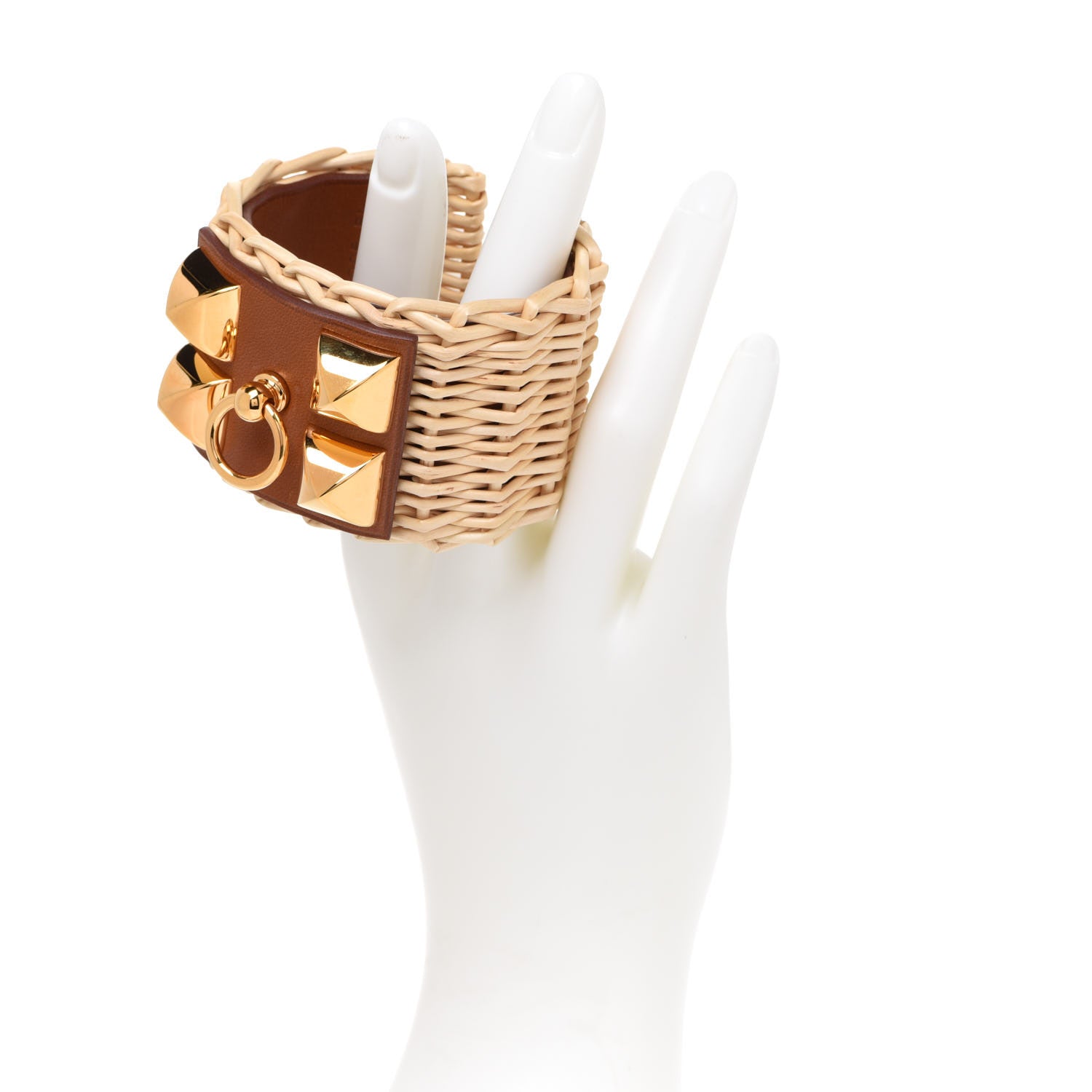 Hermes Wicker Barenia Medor Picnic Cuff Bracelet T2 Fauve 2 of 7