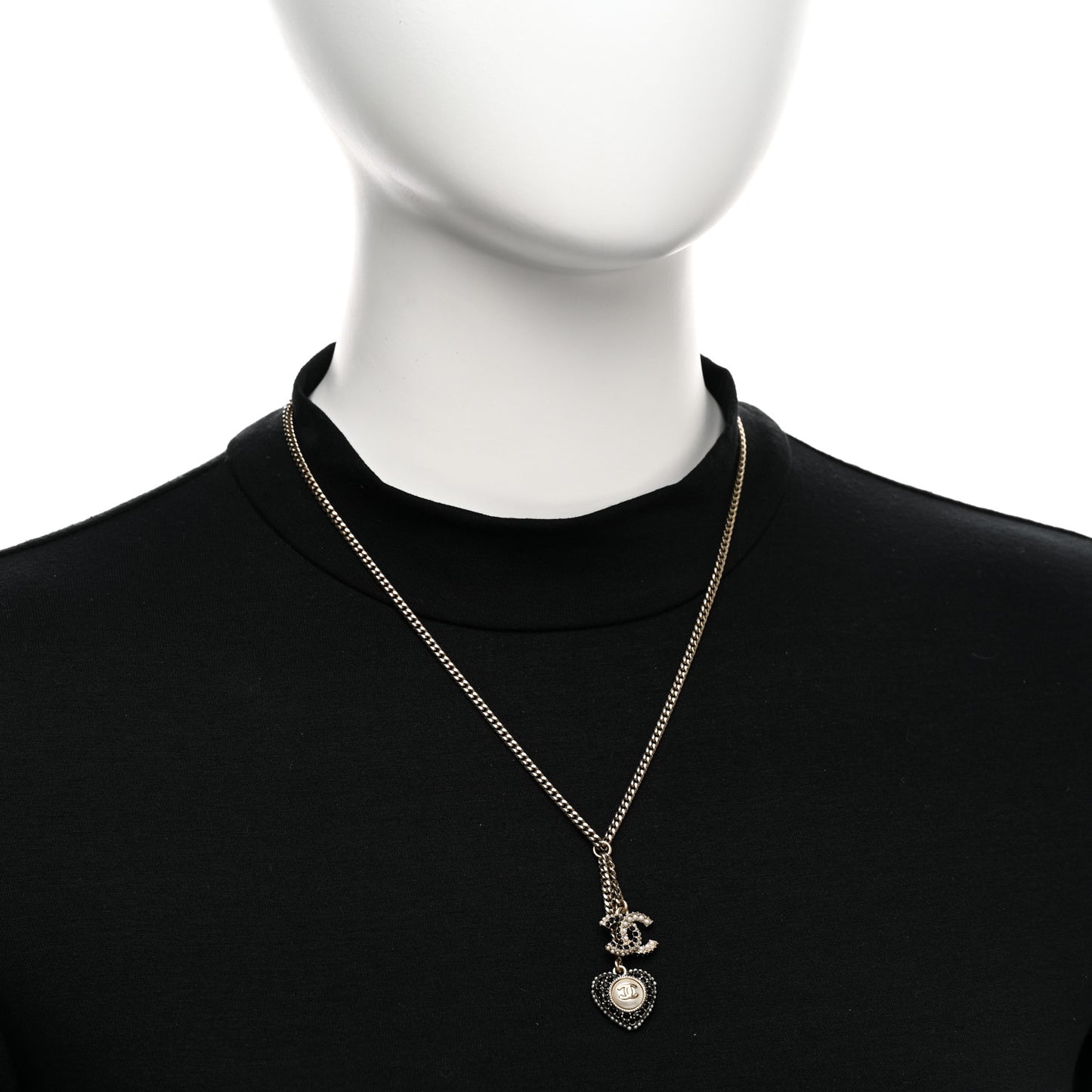 Crystal CC Heart Necklace Black Pearly White Gold