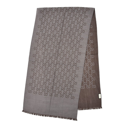 Gucci Wool Monogram Fringe Scarf Gray 2 of 4