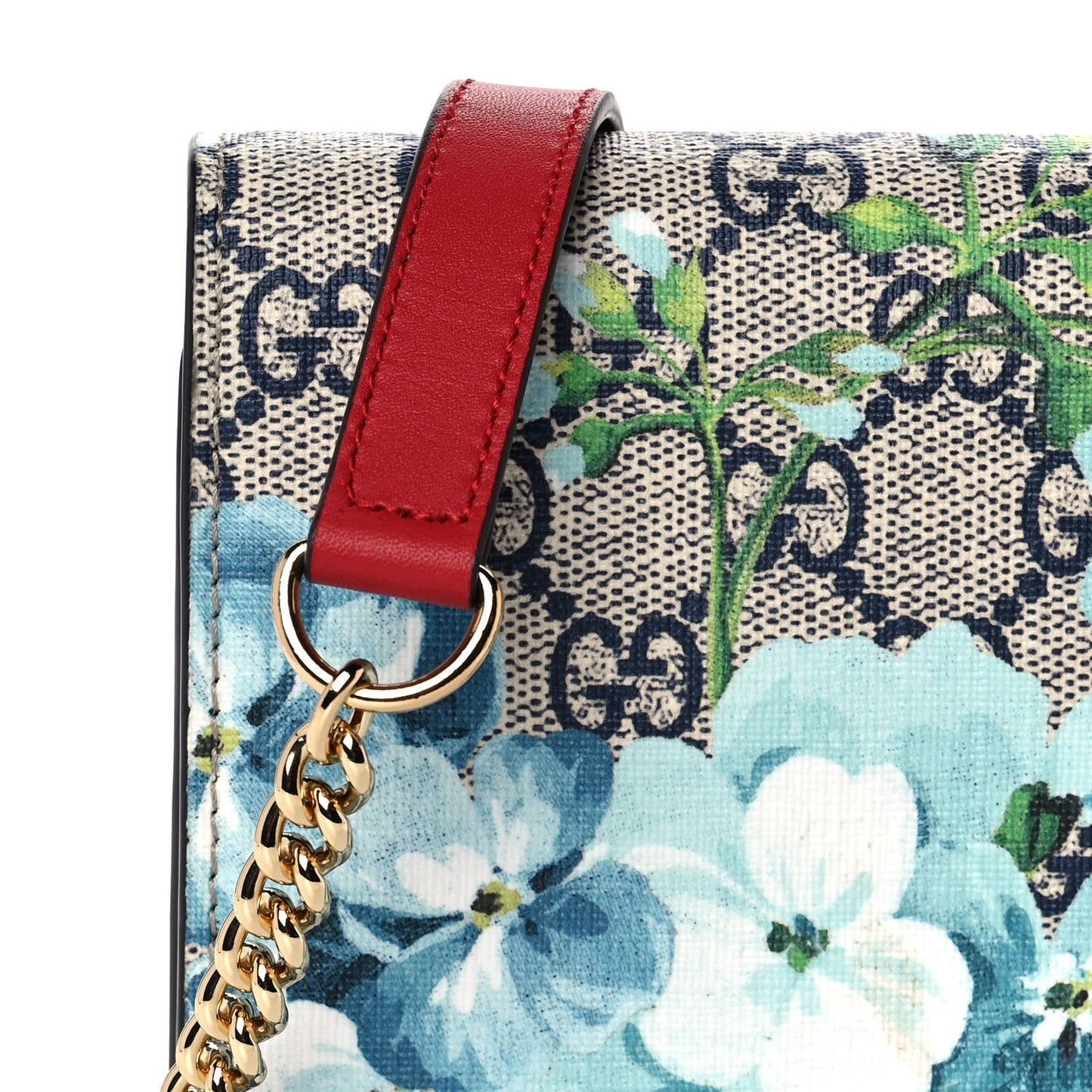 GG Supreme Monogram Blooms Chain Wallet Blue