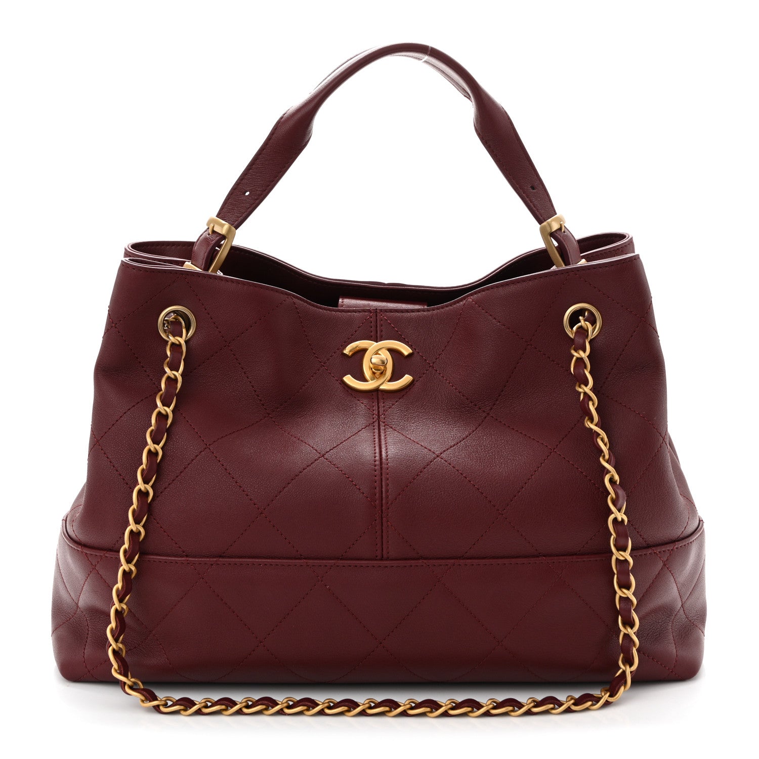 Chanel Calfskin Quilted Small Coco Base Shopping Bag Burgundy 1 of 10