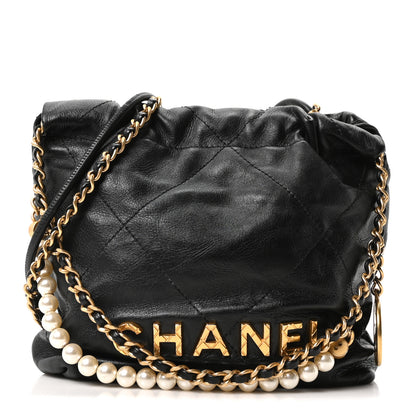 Chanel Shiny Crumpled Calfskin Quilted Pearl Mini Chanel 22 Black 1 of 10