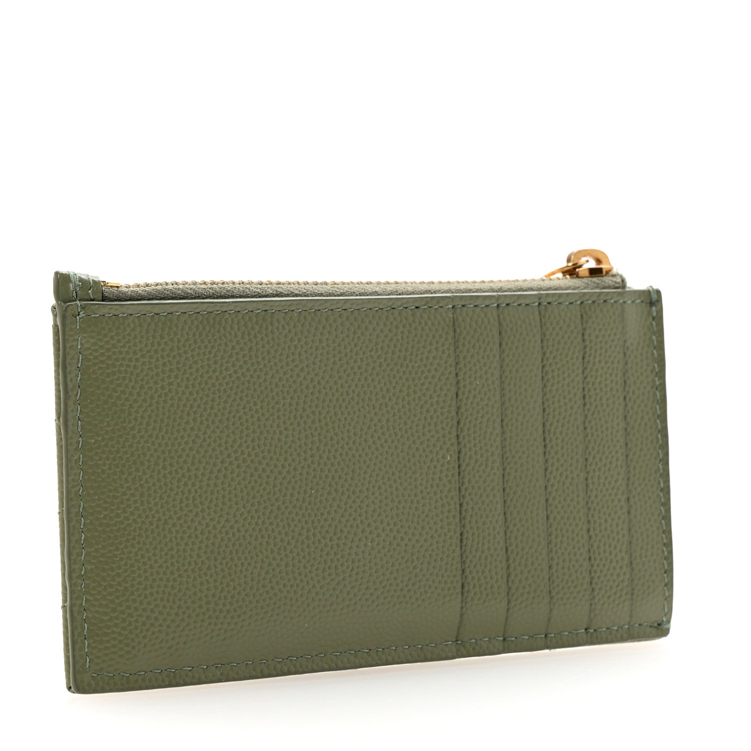 Saint Laurent Monogram Grain de Poudre 5 Fragments Zip Pouch Card Holder Light Sage 3 of 6