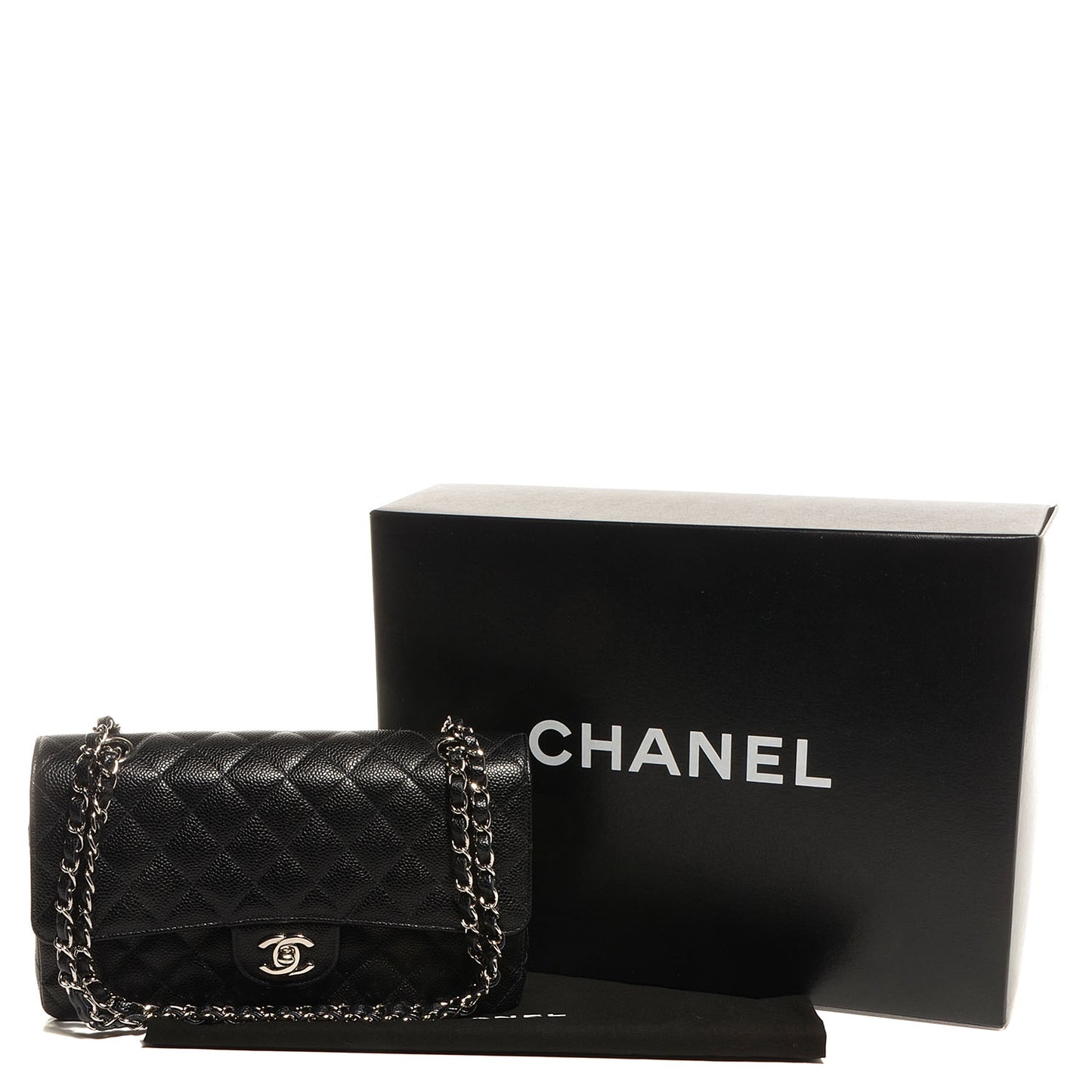 Caviar Quilted Medium Double Flap Black