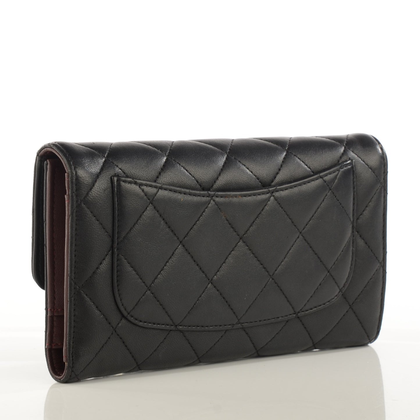 Lambskin Quilted Large Flap Wallet Black