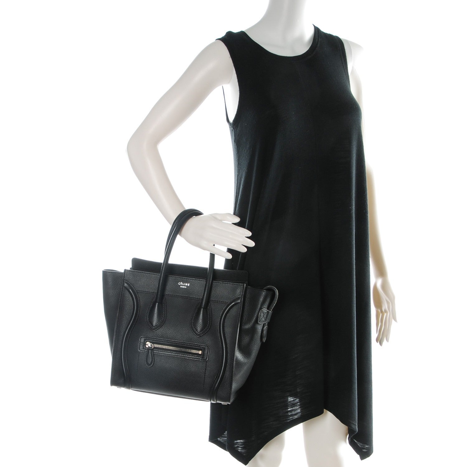 Celine Drummed Calfskin Micro Luggage Black 2 of 8