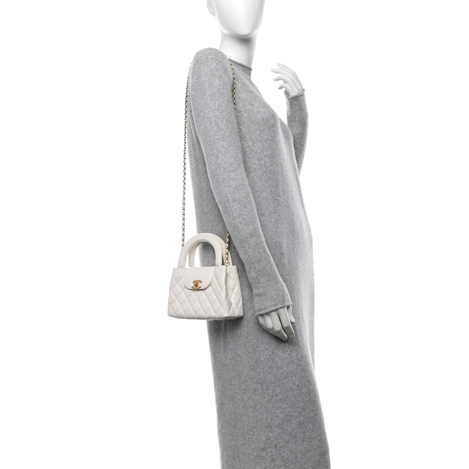 Chanel Shiny Aged Calfskin Quilted Nano Kelly Shopper White 2 of 11