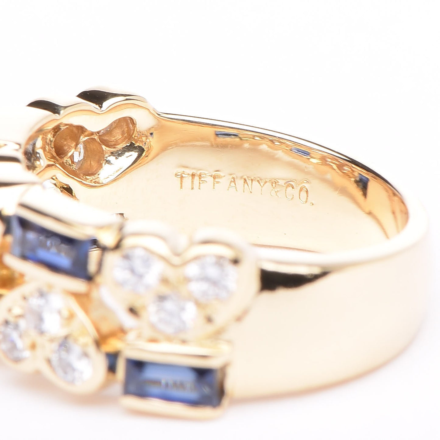 18K Yellow Gold Diamond Blue Sapphire Heart Ring 49 5