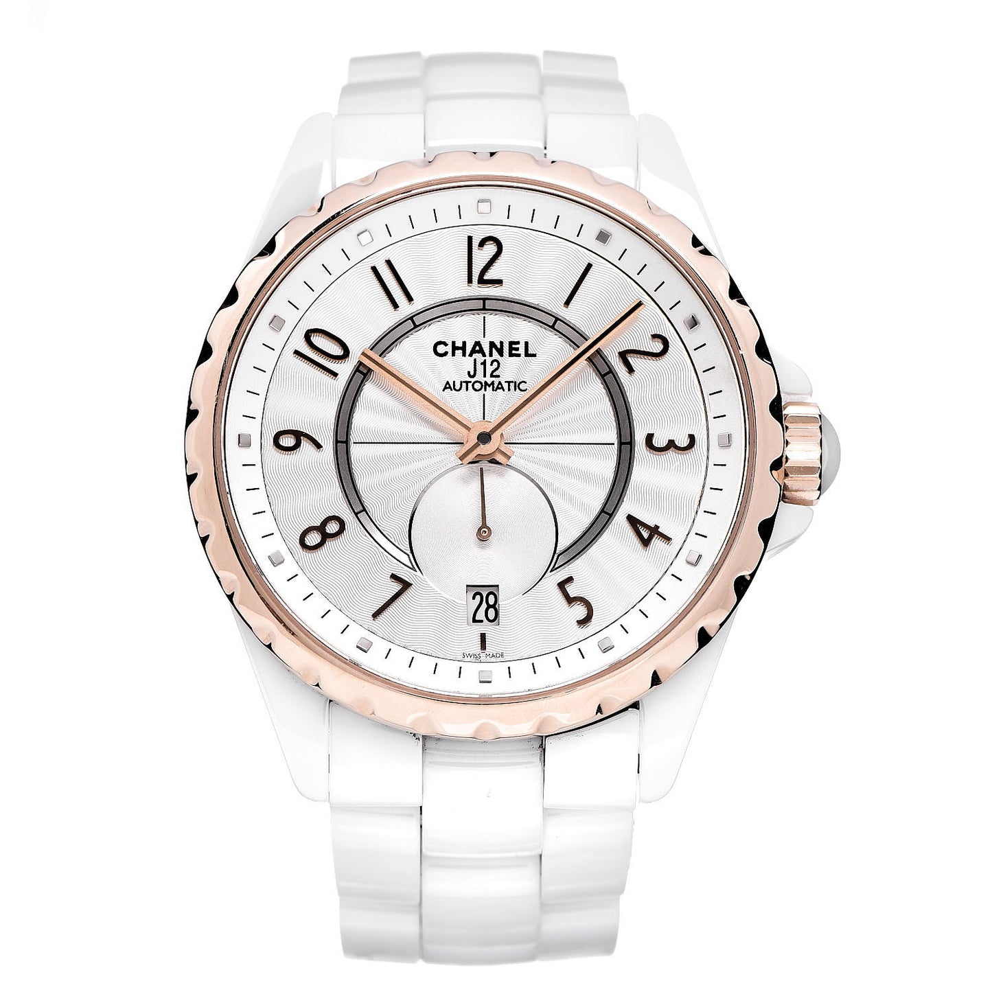Stainless Steel 18K Beige Gold Ceramic 36.5mm J12 Automatic Watch White