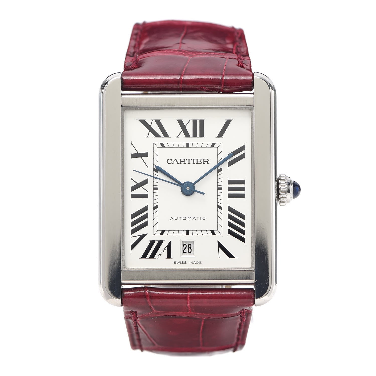 Cartier Stainless Steel Alligator 31mm Tank Solo Automatic Watch Red 1 of 6