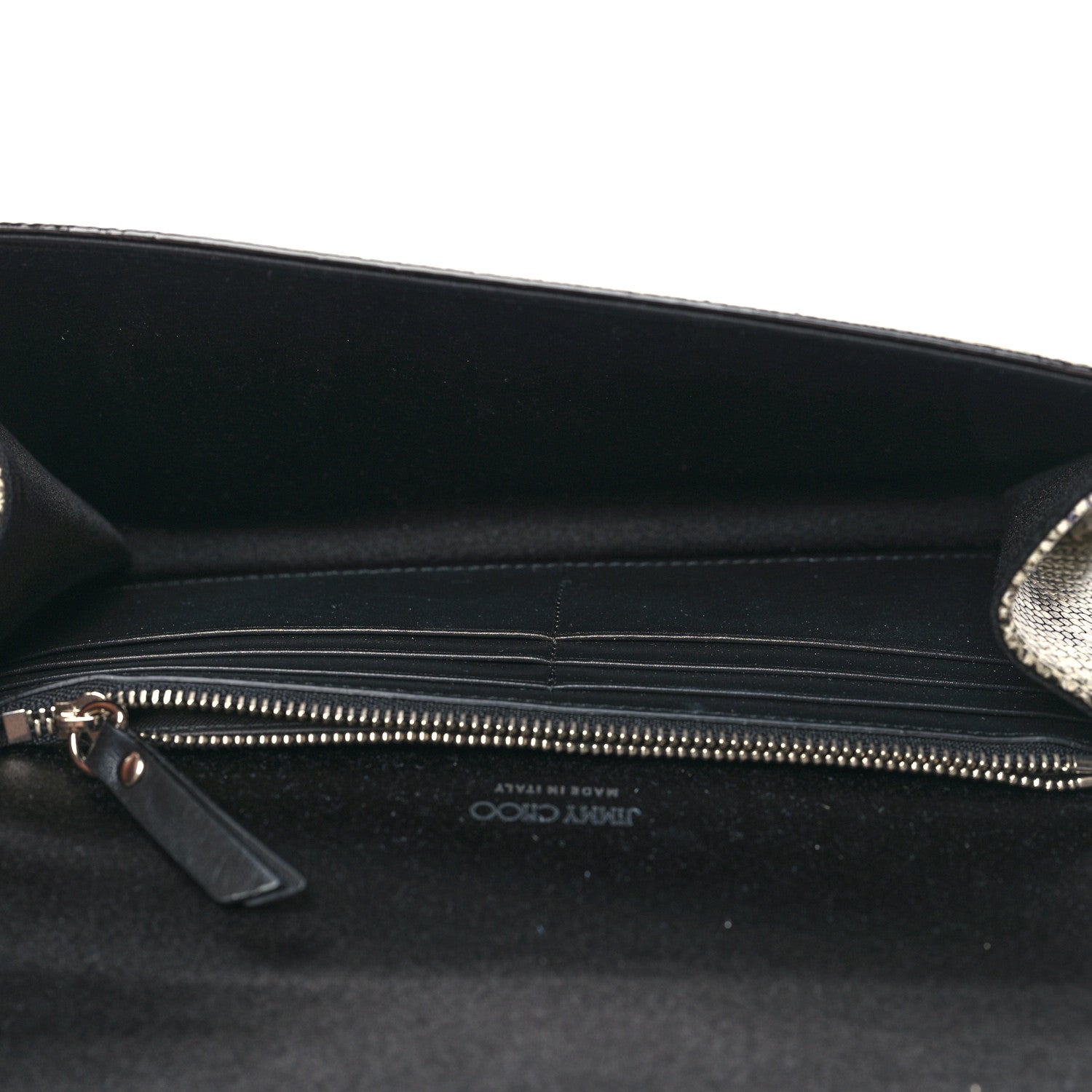 Jimmy Choo Snakeskin Embossed Chain Clutch Black Beige 5 of 9