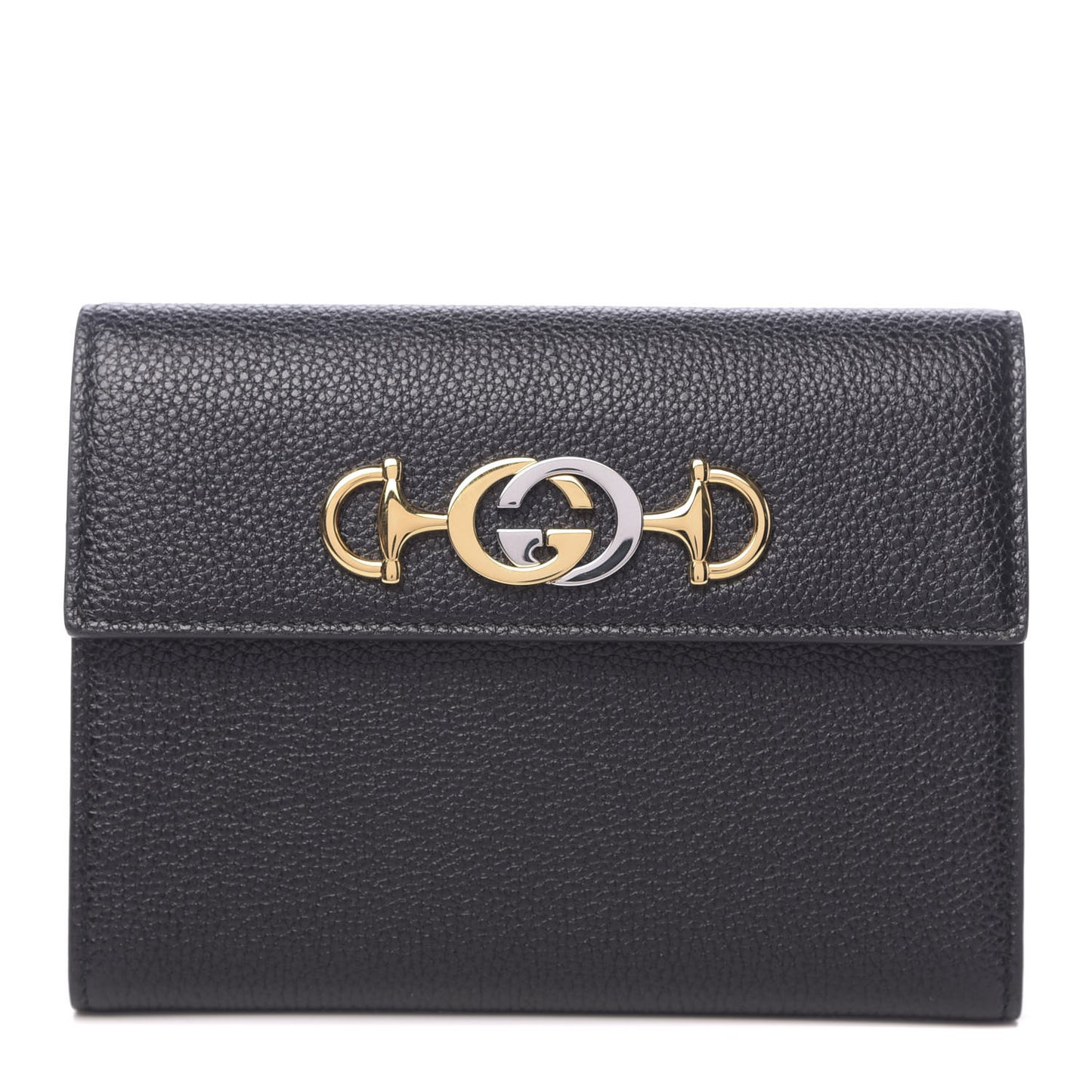 Grainy Calfskin Zumi Flap Card Case Black