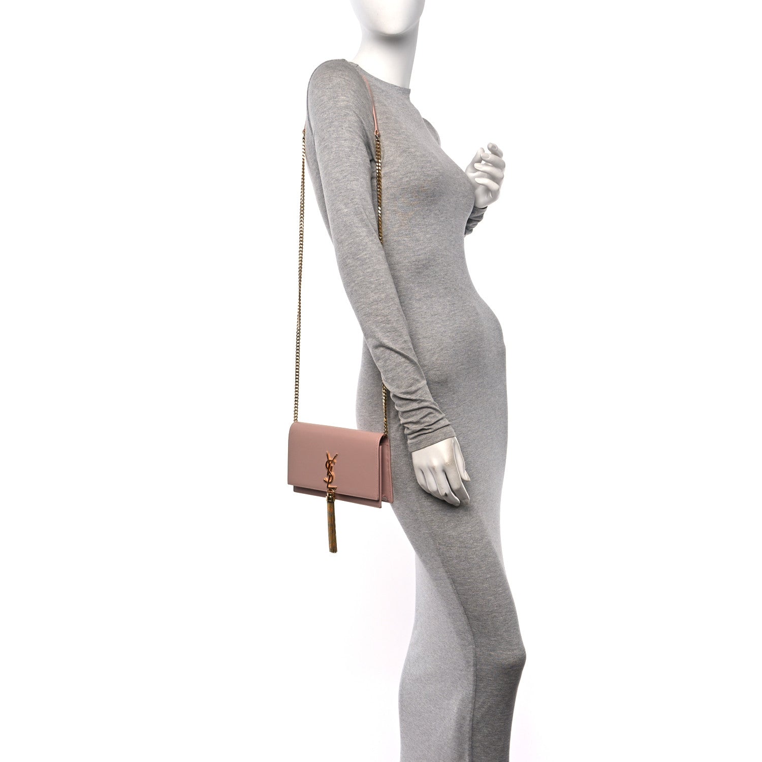 Saint Laurent Smooth Calfskin Classic Monogram Kate Tassel Chain Wallet Pale Pink 2 of 14