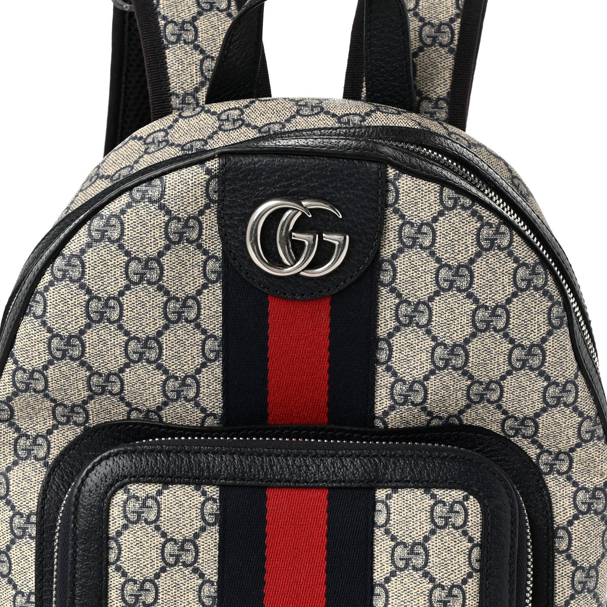 GG Supreme Monogram Textured Dollar Calfskin Web Small Ophidia Day Backpack Beige Blue Black