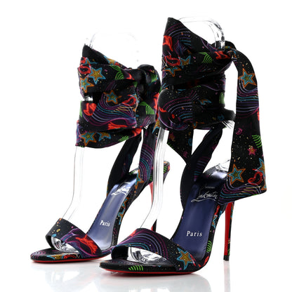 Christian Louboutin Crepe Satin Starlight Sandale Du Desert 100 Ankle Wrap Sandals 37.5 Black Multicolor 3 of 8