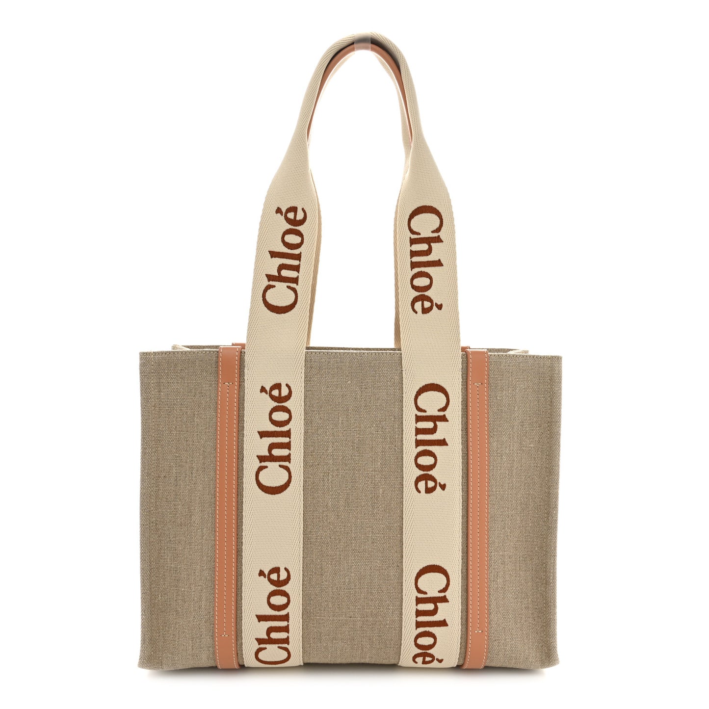 Linen Calfskin Medium Woody Ribbon Tote Wooden Orange